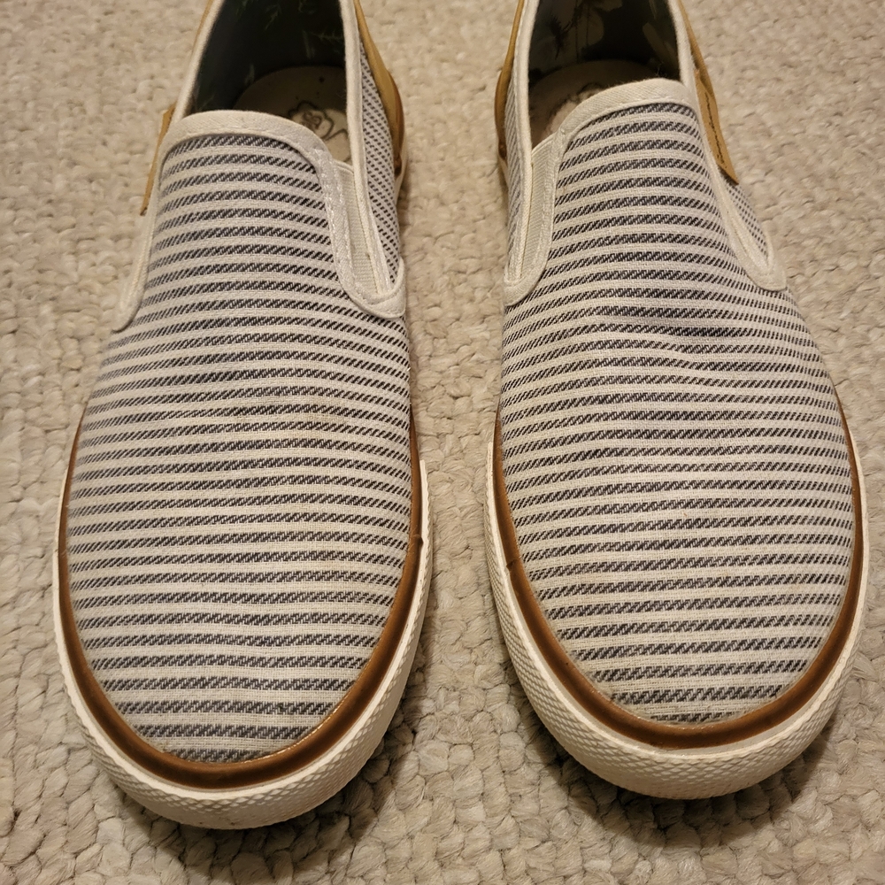 Tommy Bahama Gray and White Striped Loafers